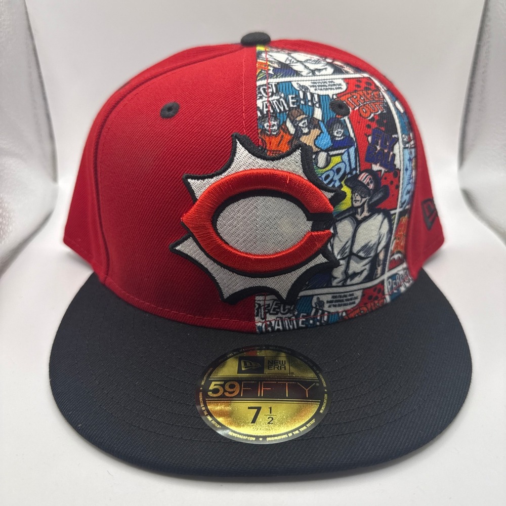New Era 59FIFTY Cincinnati Reds Comic Book Split Fitted Hat 7 1/2 Red Black MLB